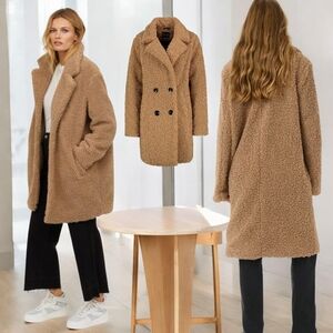 Like New 🤎 Zara Women's Camel Faux Shearling Oversized Teddy Coat